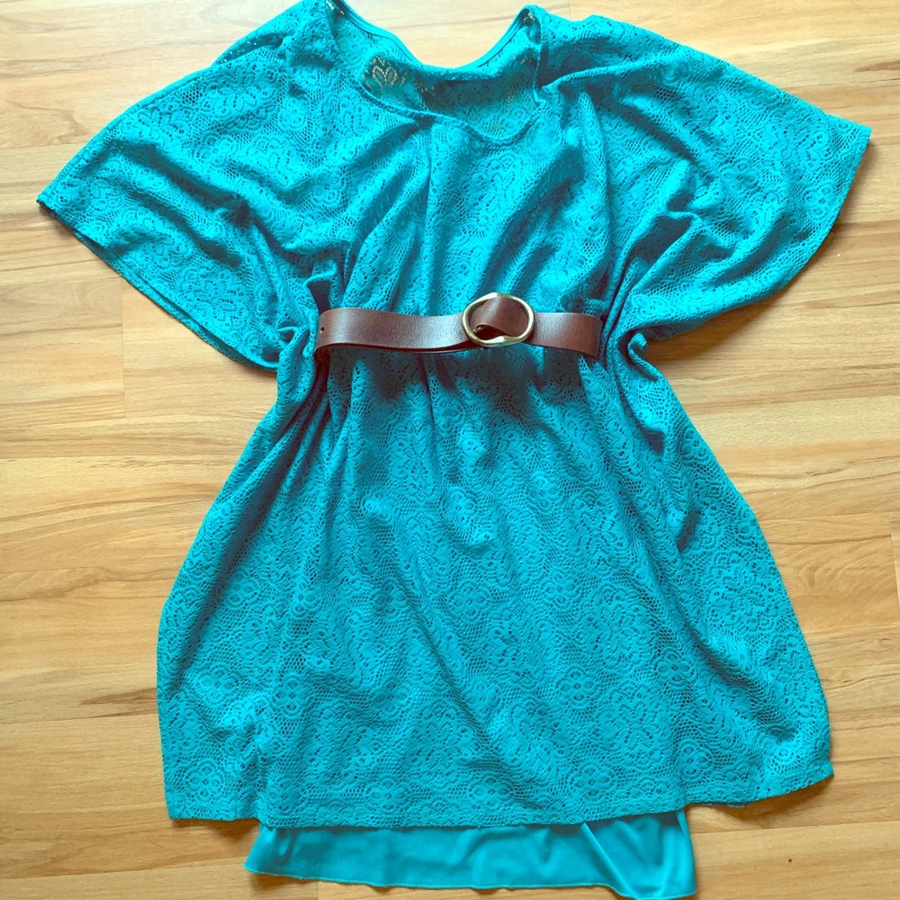 Teal Lace Dress with Flowy Sleeves
